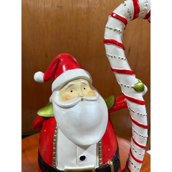 23" Tall  Resin Santa with Candy Cane Staff - Picture 2 of 7